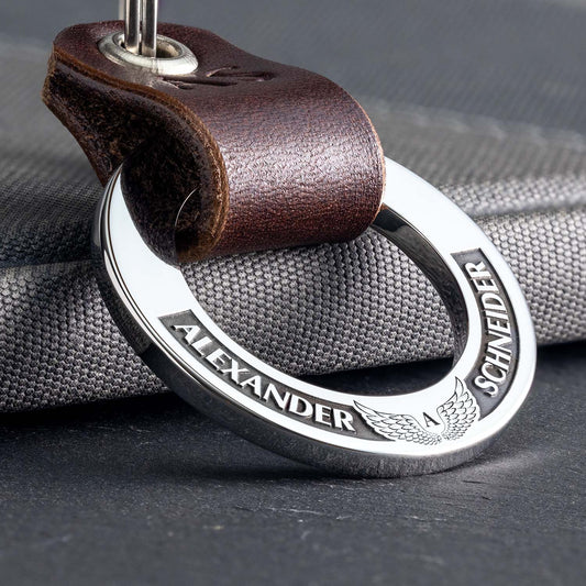 Personalised Keyring: Exquisite Leather and Monogram Elegance - Custom-Coins.Gift