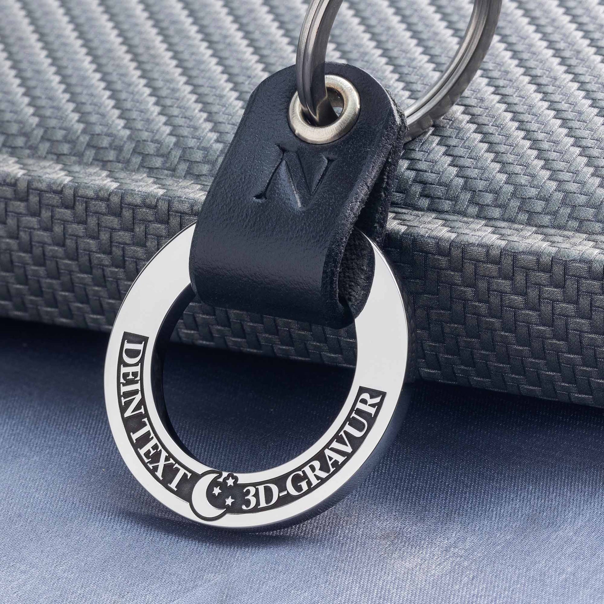 Personalised Keyring: Exquisite Leather and Monogram Elegance - Custom-Coins.Gift