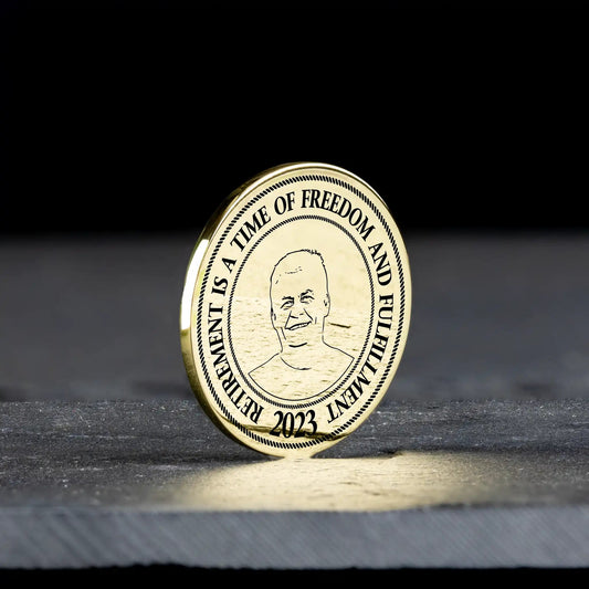 Retirement Gift for a Man – Personalised Gold-like Commemorative Coin - Custom-Coins.Gift